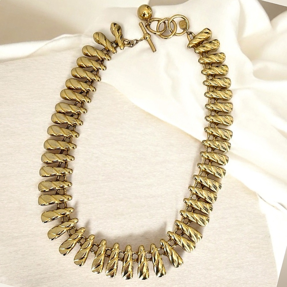 Anne Klein Vintage 90s Y2K Signed Chunky Link Cleopatra Gold Statement Necklace